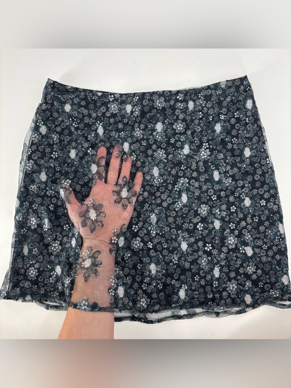 Vintage 90s CLÉ Paris Floral Sheer Overlay Mini Skirt ~29” Waist Fairy Grunge